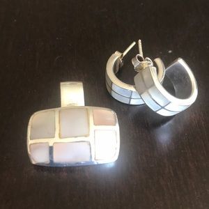 🐚Sterling Pink Abalone Shell Pendant and Earrings